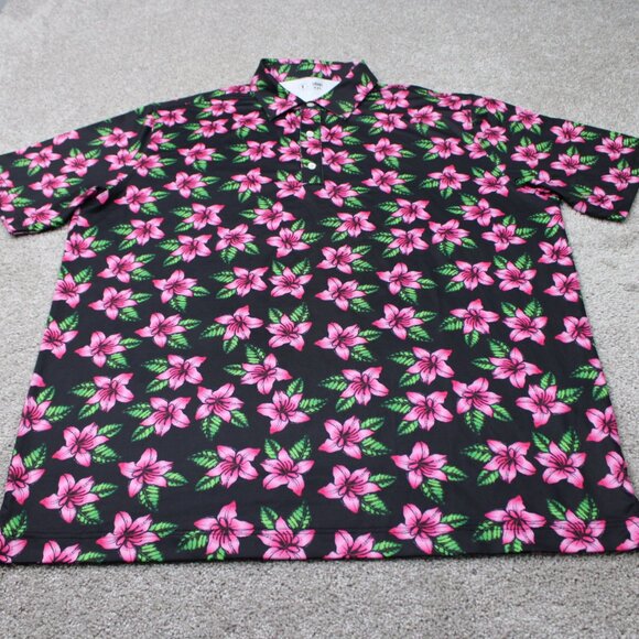 USAG You Suck at Golf Polo Shirt Mens 2XL XXL Black/Pink Floral Poly Stretch S/S - Picture 2 of 12